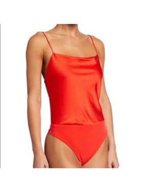 NWT Alice + Olivia Harmon Red Poppy Satin Bodysuit Small